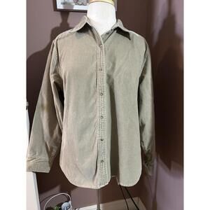 Eddie Bauer Corduroy Shirt Womens Large Beige Button Up Western Snap Vintage